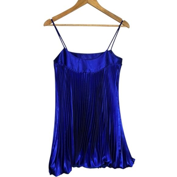 Jessica Mcclintock for Gunne Sax Blue Pleated Bubble Mini Dress Size 5 - Picture 2 of 10